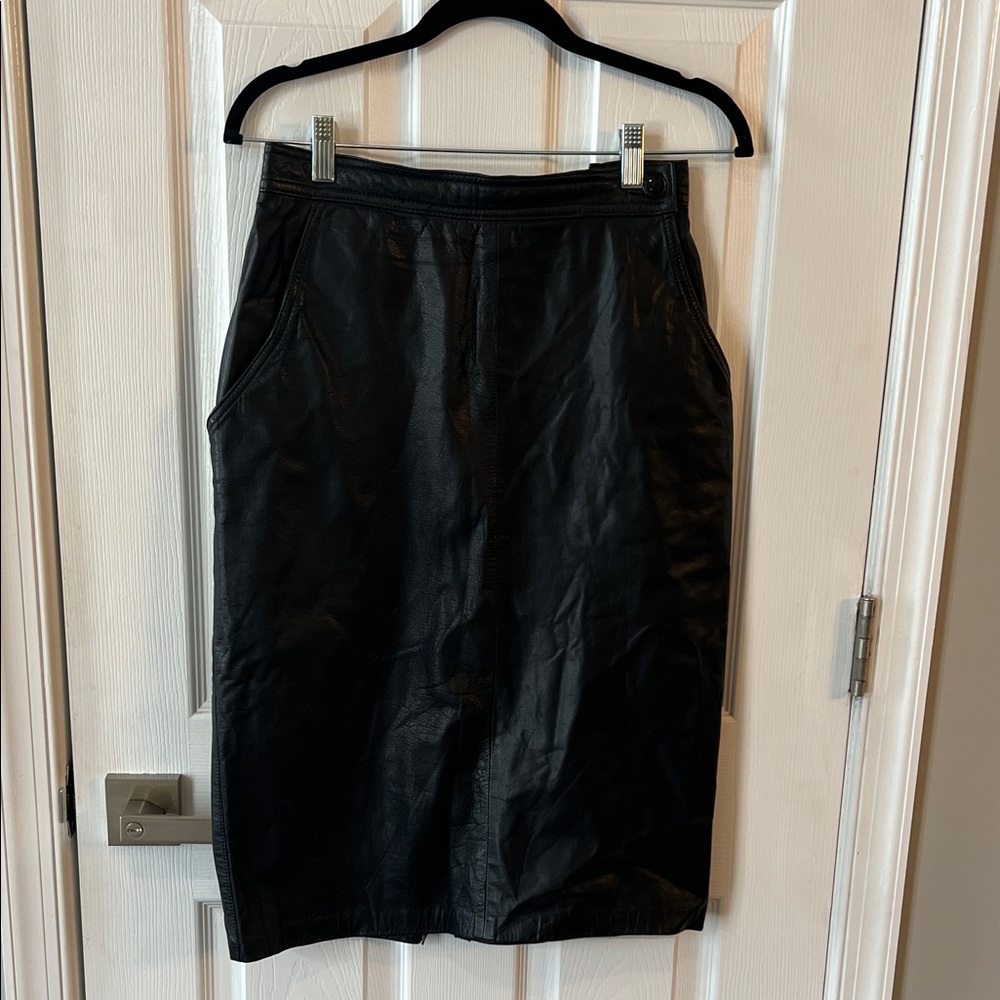 Vintage 80s Marie Ellyse Black Leather Skirt Sz 10